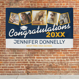 Blue Yellow White Congrats Graduate 2025 Banner