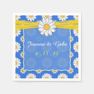 Blue Yellow White Daisy Floral Wedding Napkins