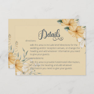 Blue Yellow & White Floral Wedding Details Enclosure Card