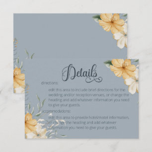 Blue Yellow & White Floral Wedding Details Enclosure Card