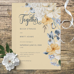 Blue Yellow & White Floral Wedding Invitation