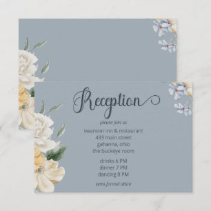 Blue Yellow & White Floral Wedding Reception Enclosure Card