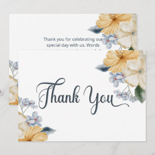 Blue Yellow & White Floral Wedding Thank You Card
