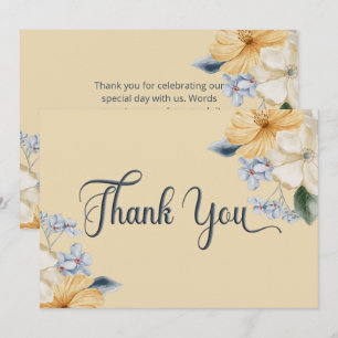 Blue Yellow & White Floral Wedding Thank You Card