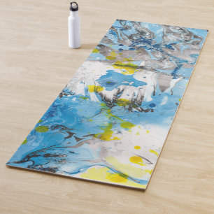 Blue Yellow White Trendy Modern Abstract Template Yoga Mat