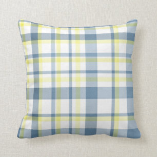 Blue Yellow White Watercolor Plaid Cushion