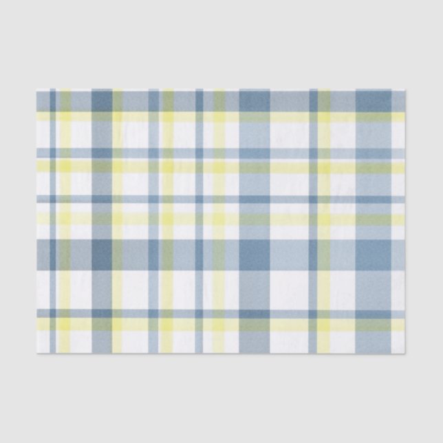Blue Yellow White Watercolor Plaid Tissue Paper (Front)