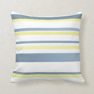 Blue Yellow White Watercolor Stripes Cushion