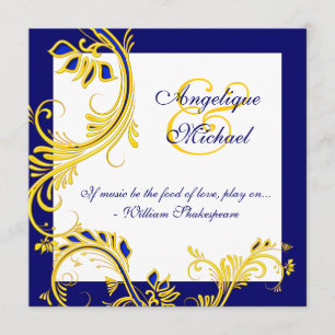 Blue yellow white wedding anniversary elegant invitation