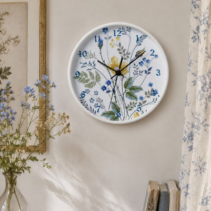Blue & Yellow Wildflower Botanical Floral Cottage Clock