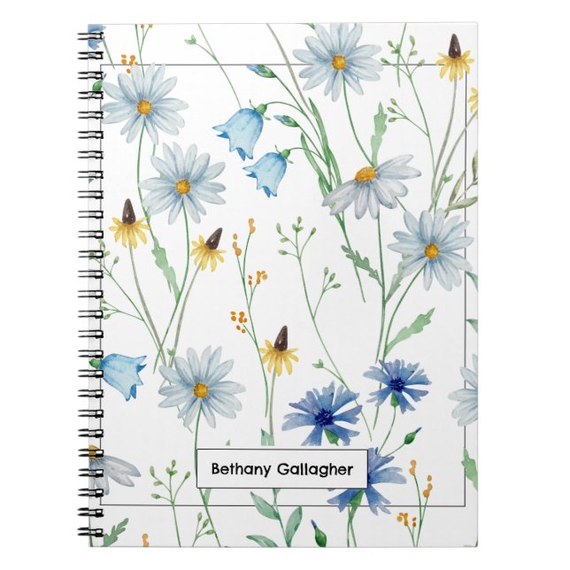 Blue & Yellow Wildflower Daisies | Personalised  Notebook (Front)