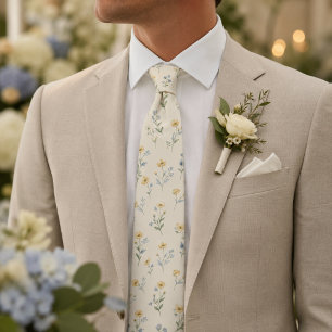 Blue & Yellow Wildflower Elegant Botanical Garden Tie