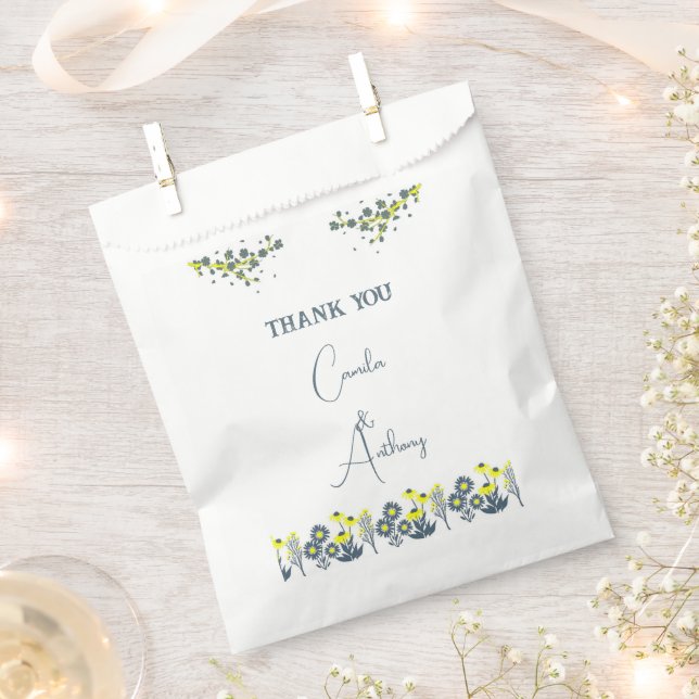 Blue Yellow Wildflower Floral Boho Wedding Favour Bag (Clipped)
