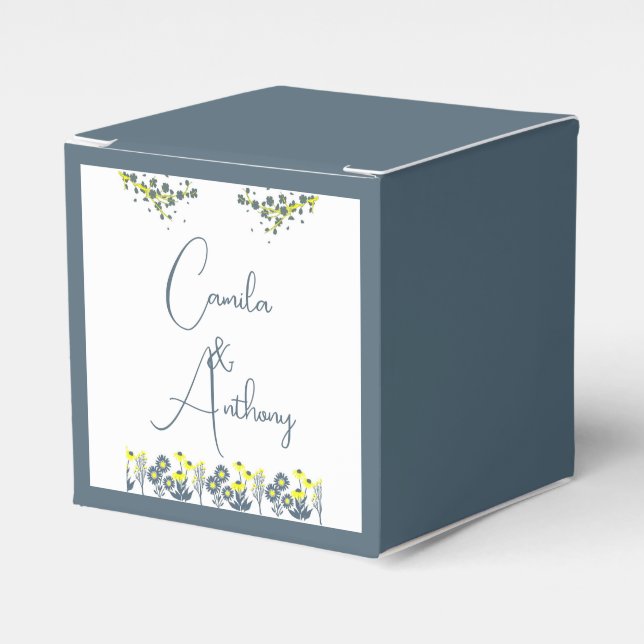 Blue Yellow Wildflower Floral Boho Wedding Favour Box (Front Side)