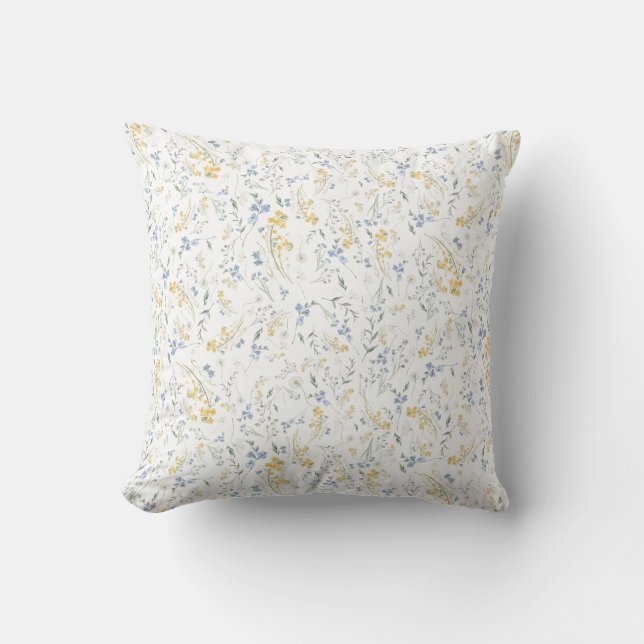 Blue Yellow Wildflower Pattern Cushion (Front)