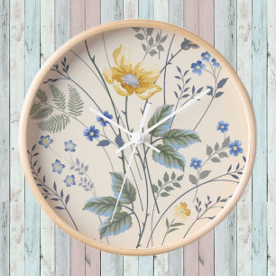 Blue & Yellow Wildflowers Clock