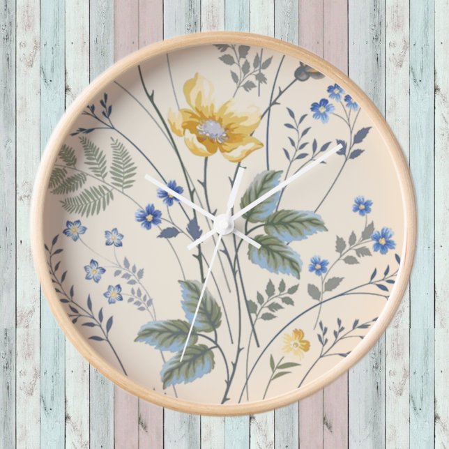 Blue & Yellow Wildflowers  Clock (Creator Uploaded)