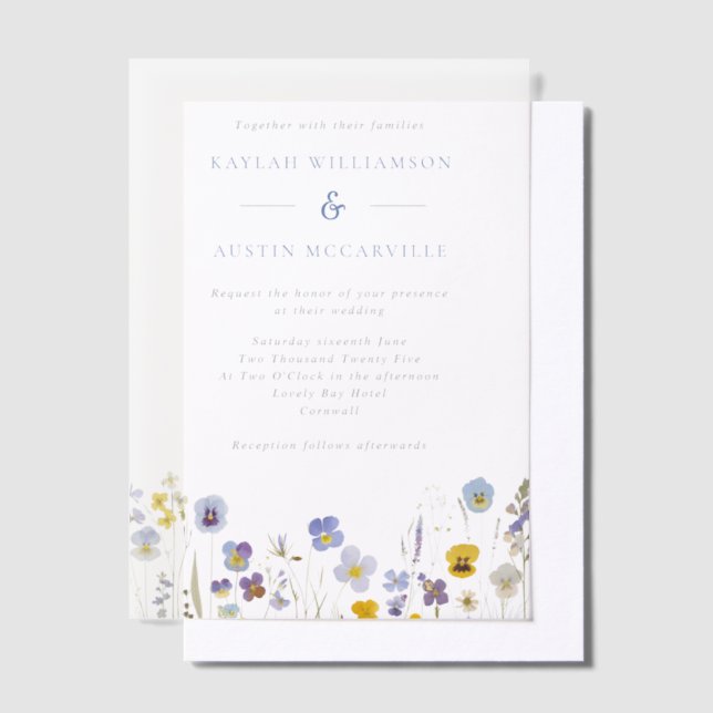 Blue & Yellow Wildflowers Wedding Vellum Invitations (Offset)