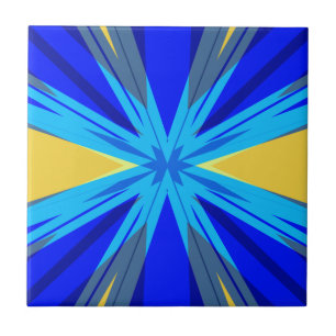 Blue Yellow Winter Christmas Xmas Star Starburst Ceramic Tile