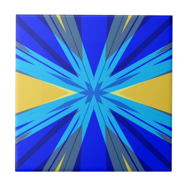 Blue Yellow Winter Christmas Xmas Star Starburst Ceramic Tile (Front)