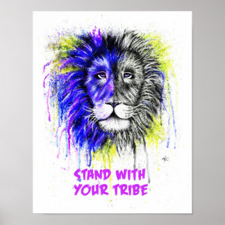 Blue & Yellow with Text Poster - Lion Print!