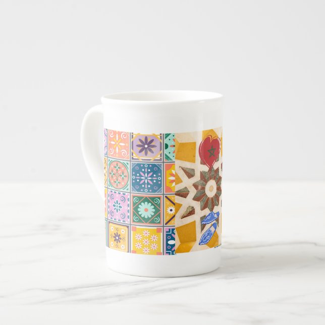 Blue & Yellow Zellij Mosaic Pattern Bone China Mug (Front Left)