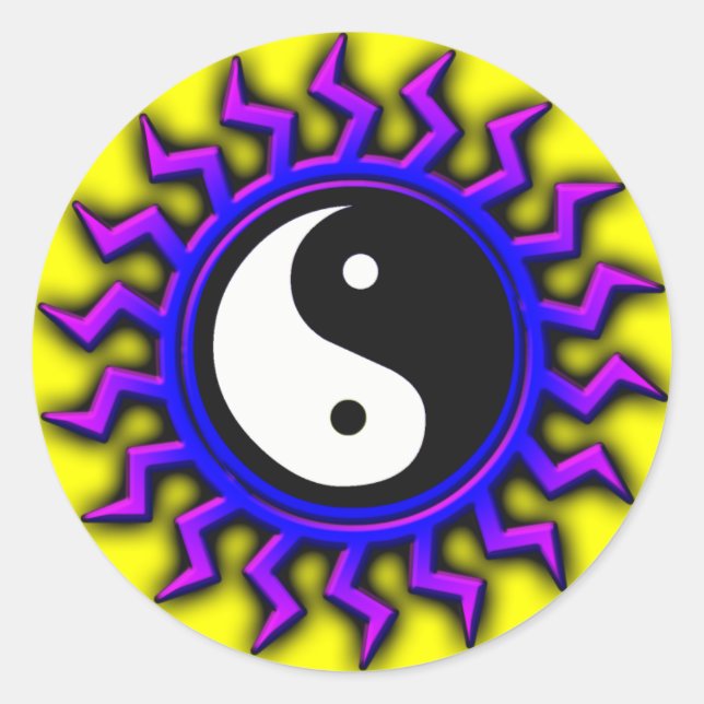 Blue Yin Yang Balanced Sun Classic Round Sticker (Front)