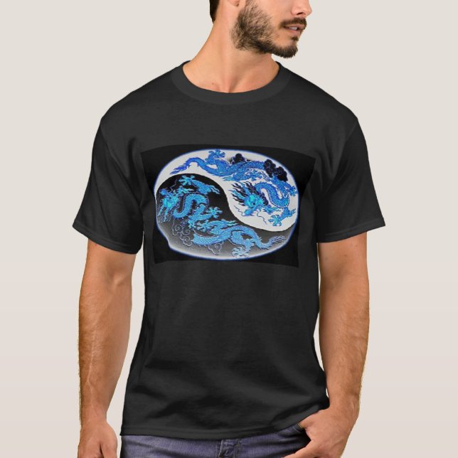 Blue Yin-Yang Dragons T-shirt - Customised (Front)