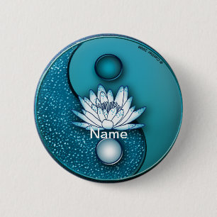 Blue Yin Yang Lotus  6 Cm Round Badge