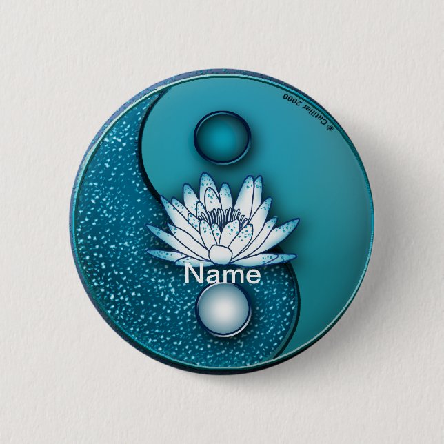 Blue Yin Yang Lotus  6 Cm Round Badge (Front)