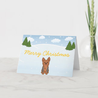 Blue Yorkie Christmas Card