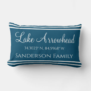 Blue Your Lake and Family Name  Map Coordinates Lumbar Cushion