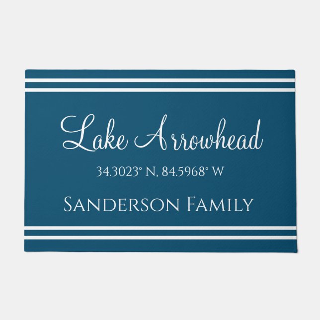 Blue Your Lake Family Name  Map Coordinates  Doormat (Front)