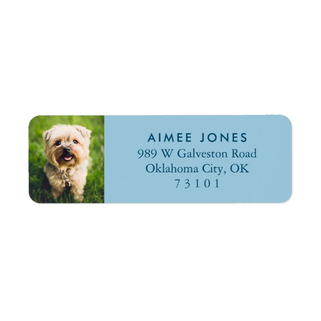Blue Your Pet's Photo Custom Return Address Label (Front)