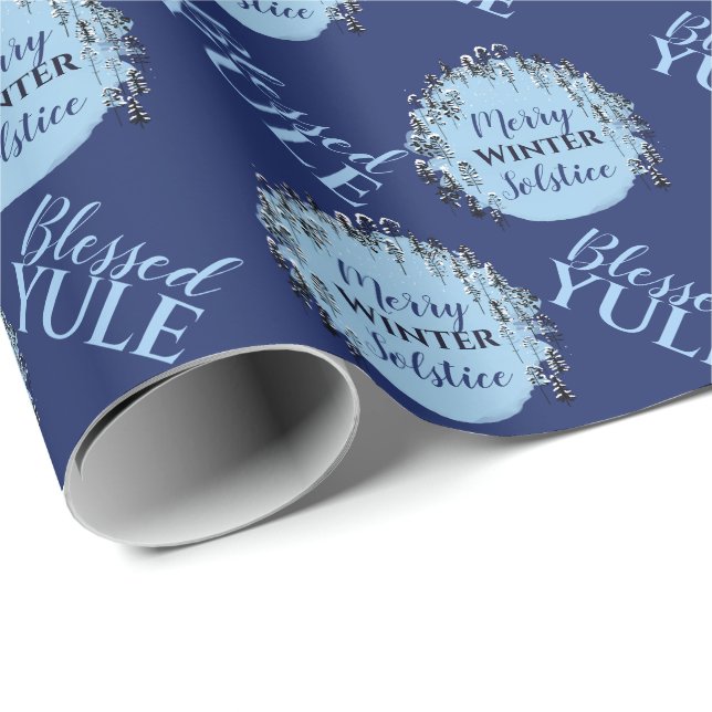 Blue Yule Merry Winter Solstice Trees Wrapping Paper (Roll Corner)