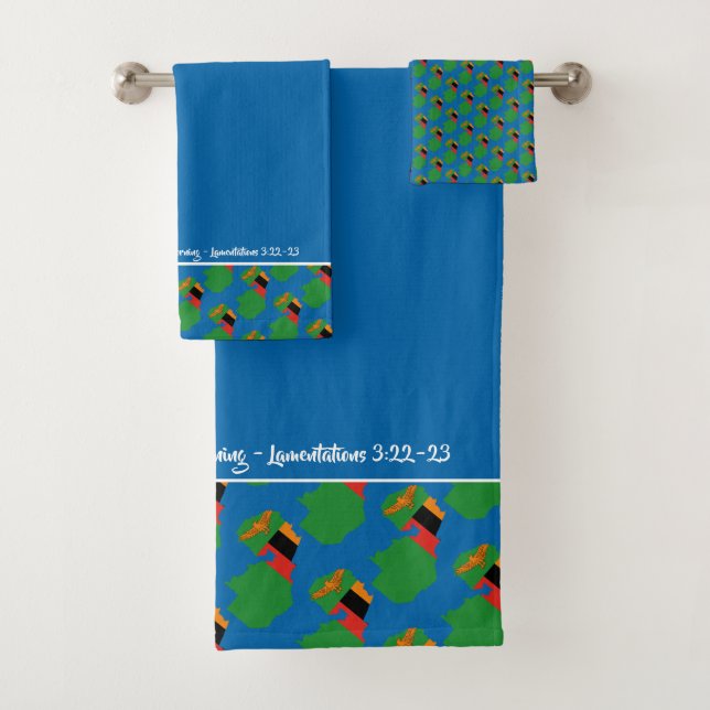 Blue ZAMBIA Scripture Christian Lam 3:23 Bath Towel Set (Insitu)