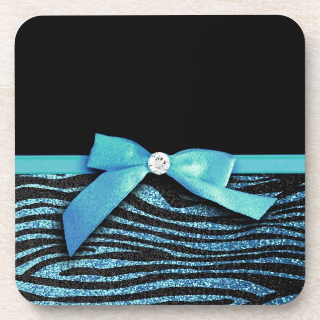Blue Zebra and ribbon bow graphic Coaster (Front)
