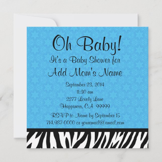 Blue Zebra and Stars Boy Baby Shower B601 Invitation (Front)