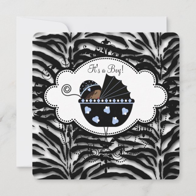 Blue Zebra Baby Boy Shower Invitation (Front)