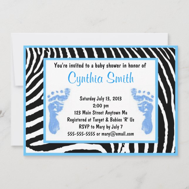 Blue Zebra Baby Shower Invitations (Front)