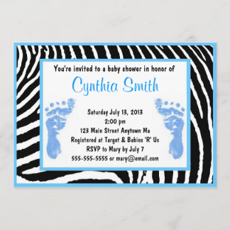 Blue Zebra Baby Shower Invitations