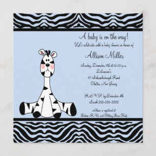 Blue Zebra Boy Baby Shower Invitation