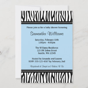 Blue Zebra Boy Baby Shower Invitations
