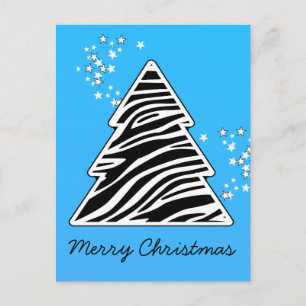 Blue Zebra Christmas Tree Holiday Postcard