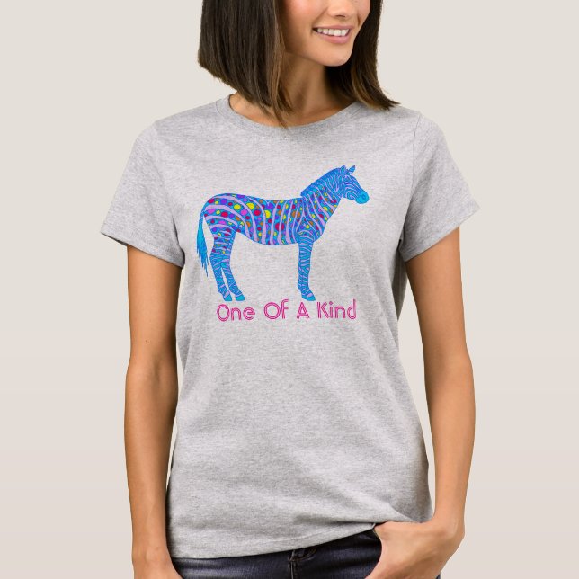 Blue Zebra Dots Stripes One Of A Kind Fun Animal T-Shirt (Front)