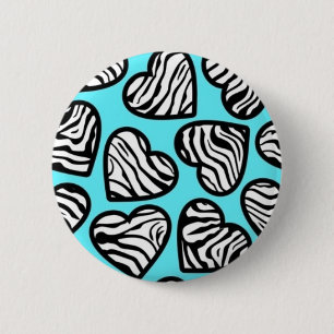 Blue zebra hearts Button