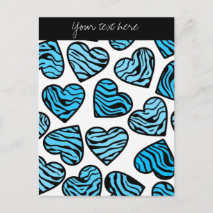 Blue Zebra hearts Design Postcard