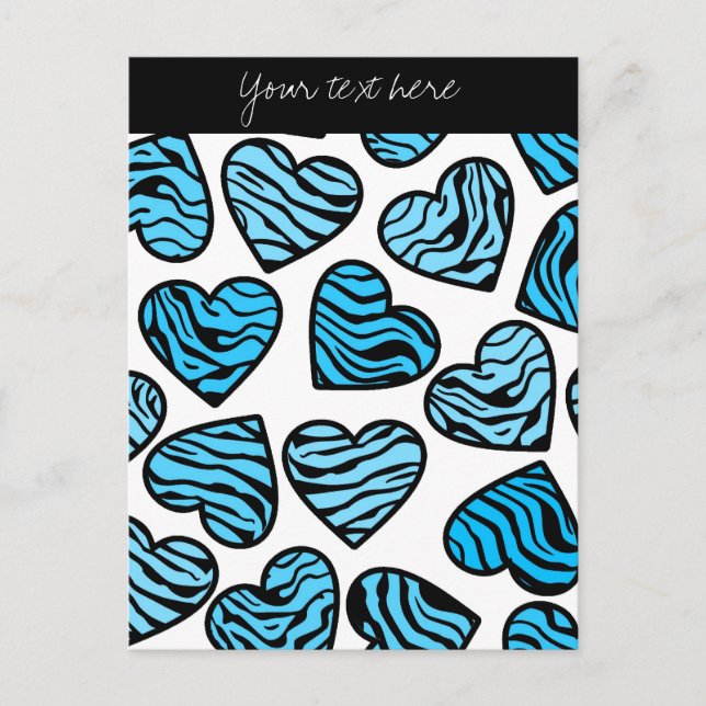 Blue Zebra hearts Design Postcard (Front)
