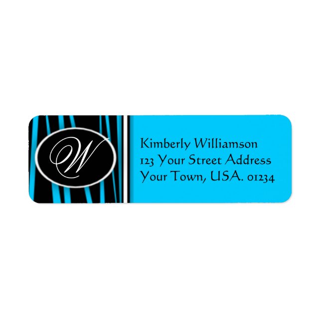 Blue Zebra Monogrammed Return Address Labels (Front)