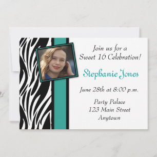 Blue Zebra Pattern Photo Invitation